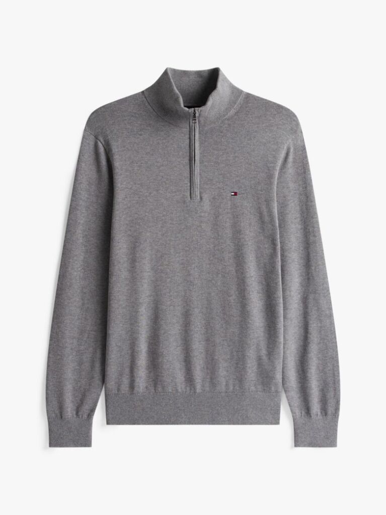 Grey Half-Zip Mock Turtleneck Jumper  Men