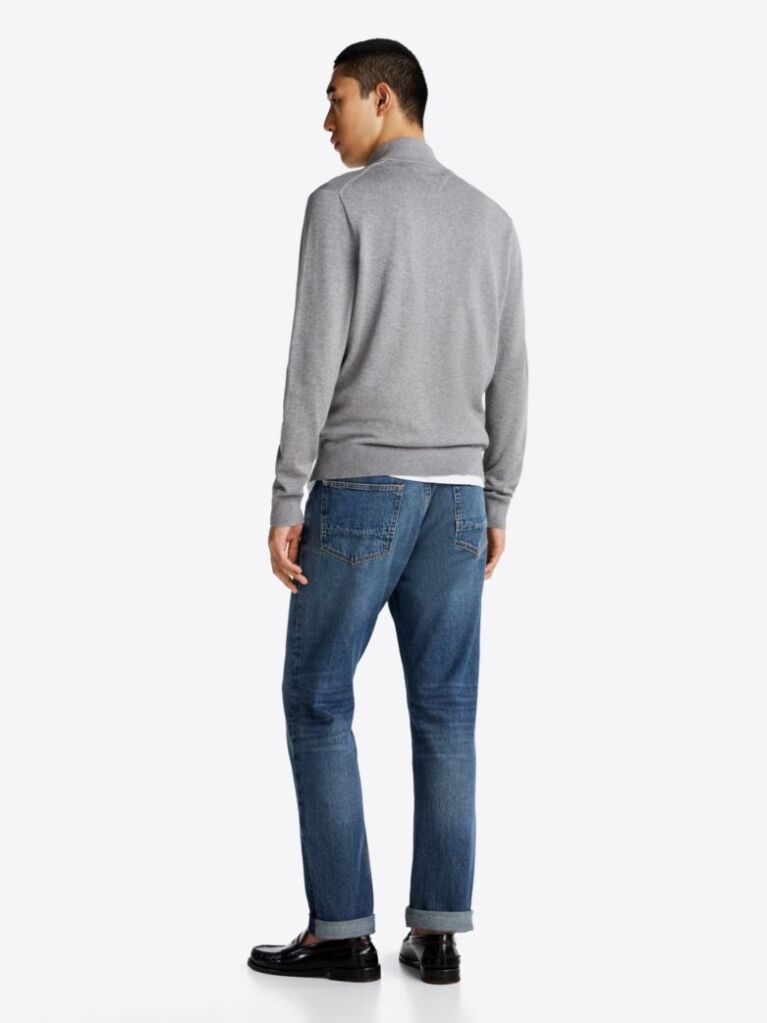 Grey Half-Zip Mock Turtleneck Jumper  Men