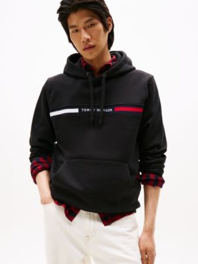 Black Logo Drawstring Hoody  Men