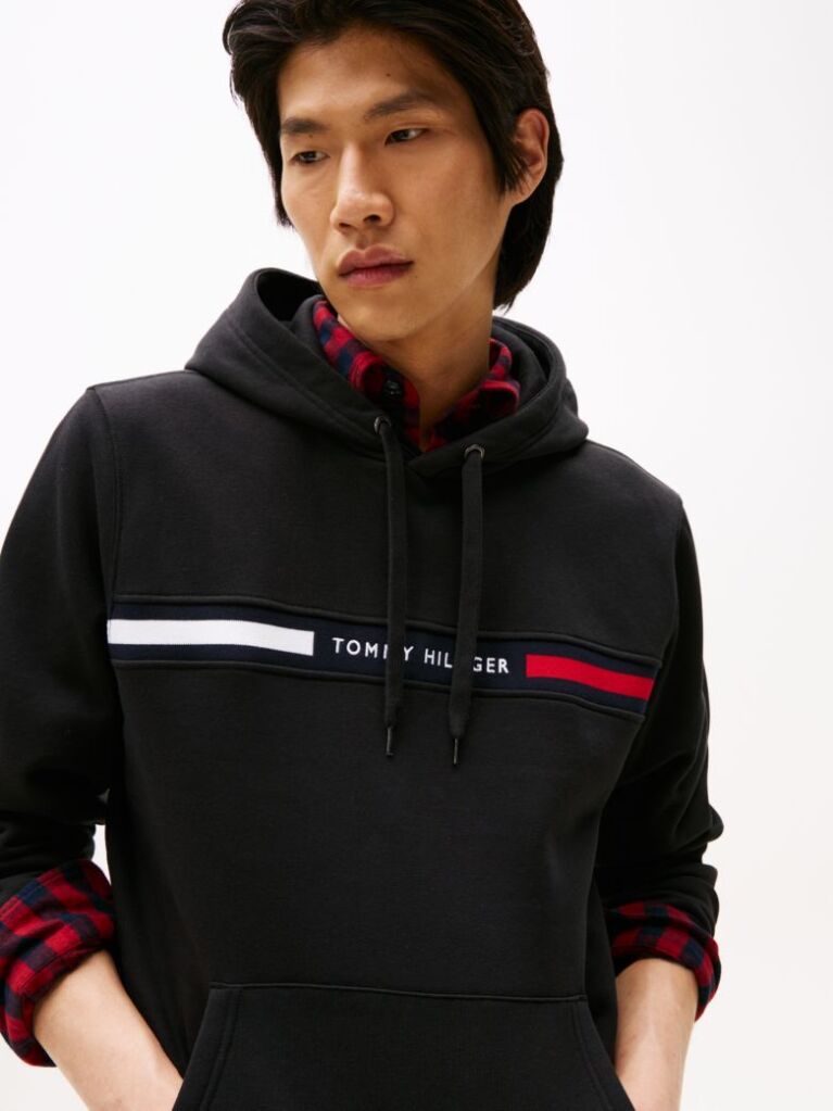 Black Logo Drawstring Hoody  Men