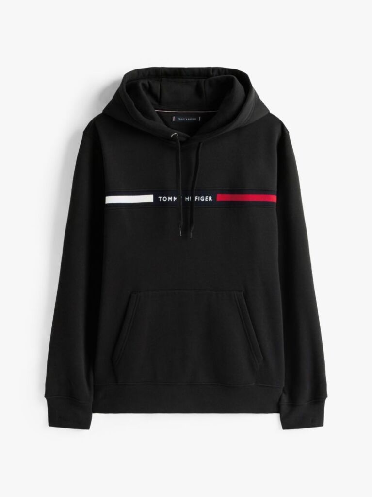 Black Logo Drawstring Hoody  Men