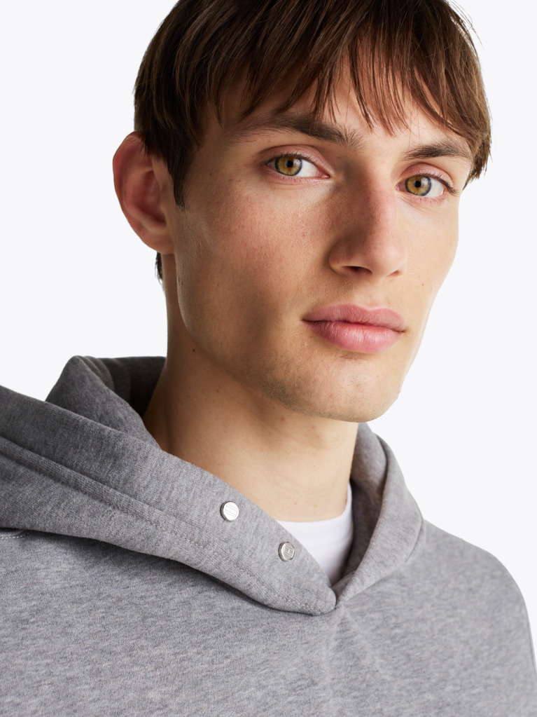 Grey Snap-Button Logo Hoody  Men
