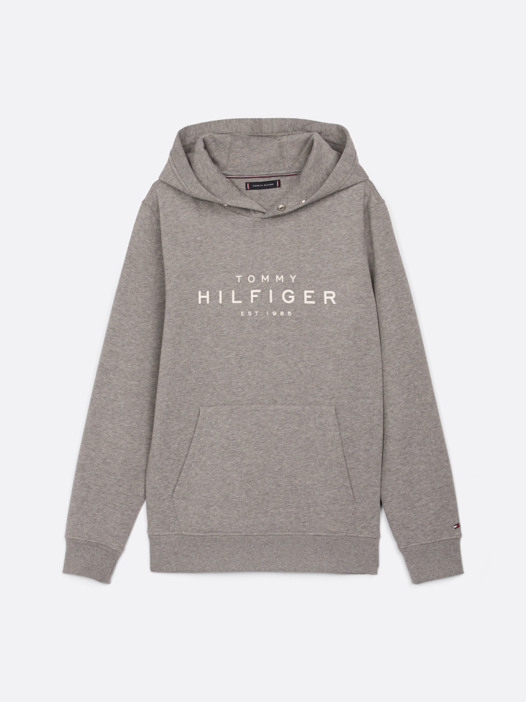 Grey Snap-Button Logo Hoody  Men