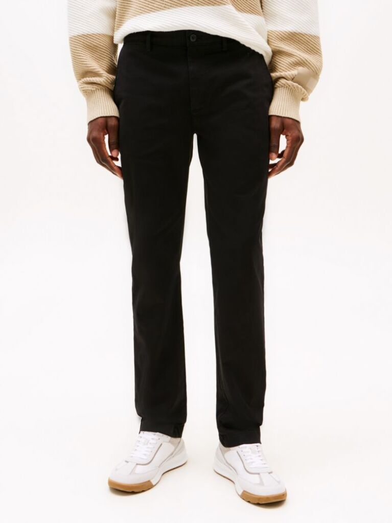 Black Denton Stretch Cotton Straight Chinos  Men