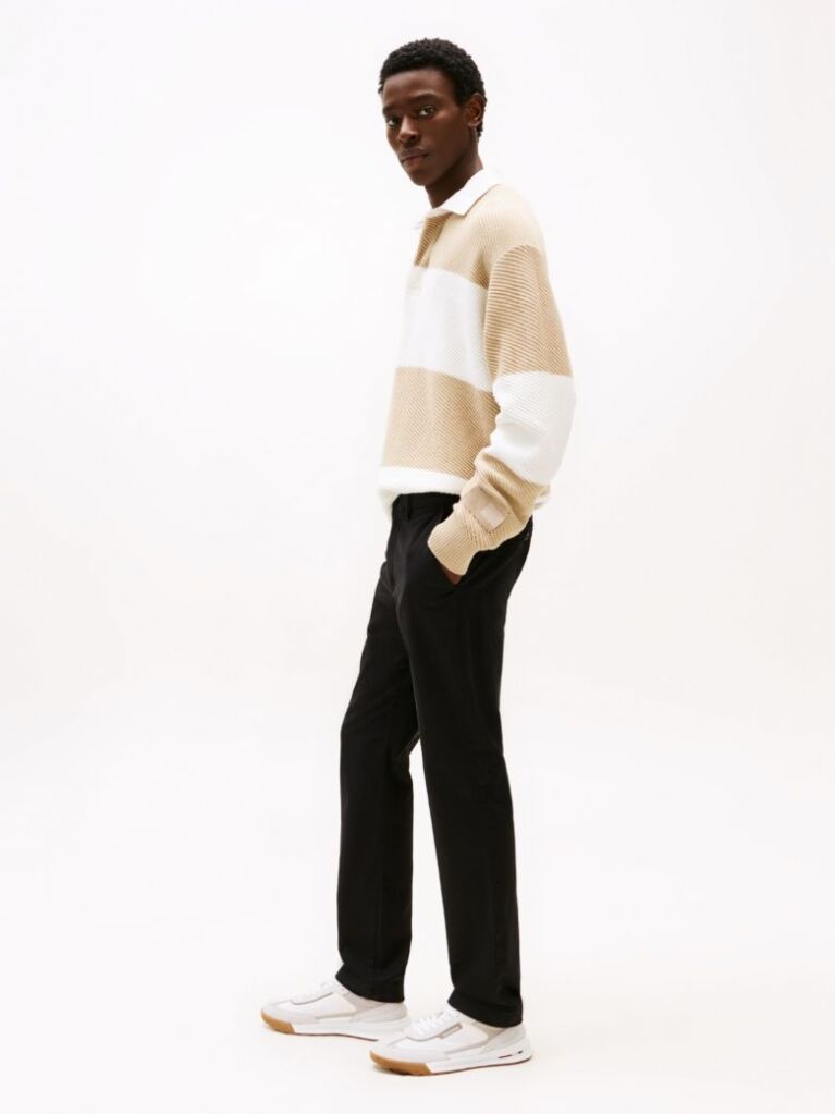 Black Denton Stretch Cotton Straight Chinos  Men