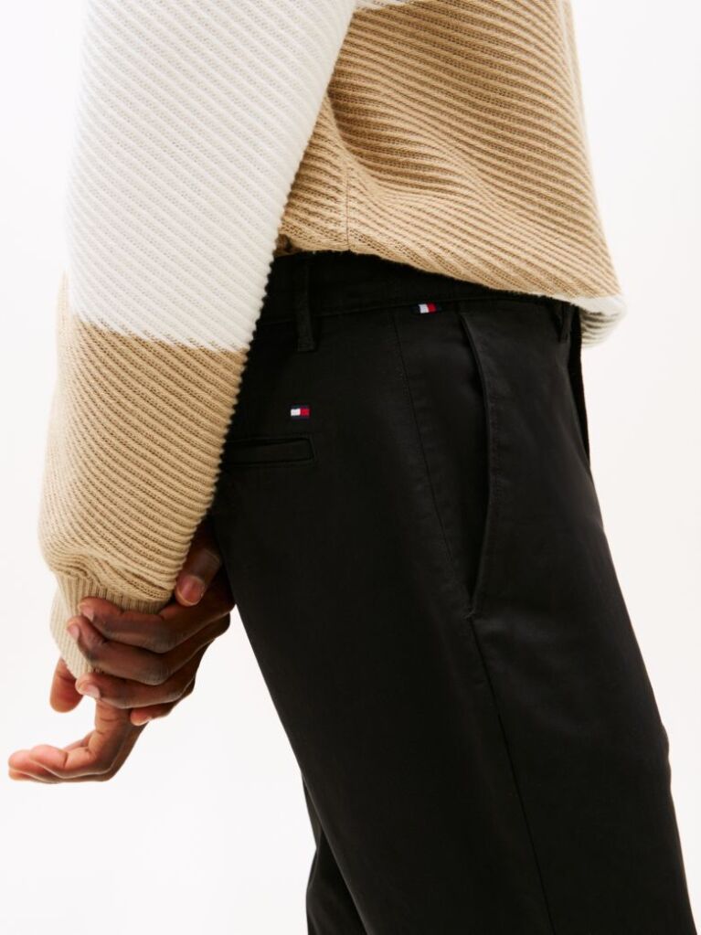 Black Denton Stretch Cotton Straight Chinos  Men