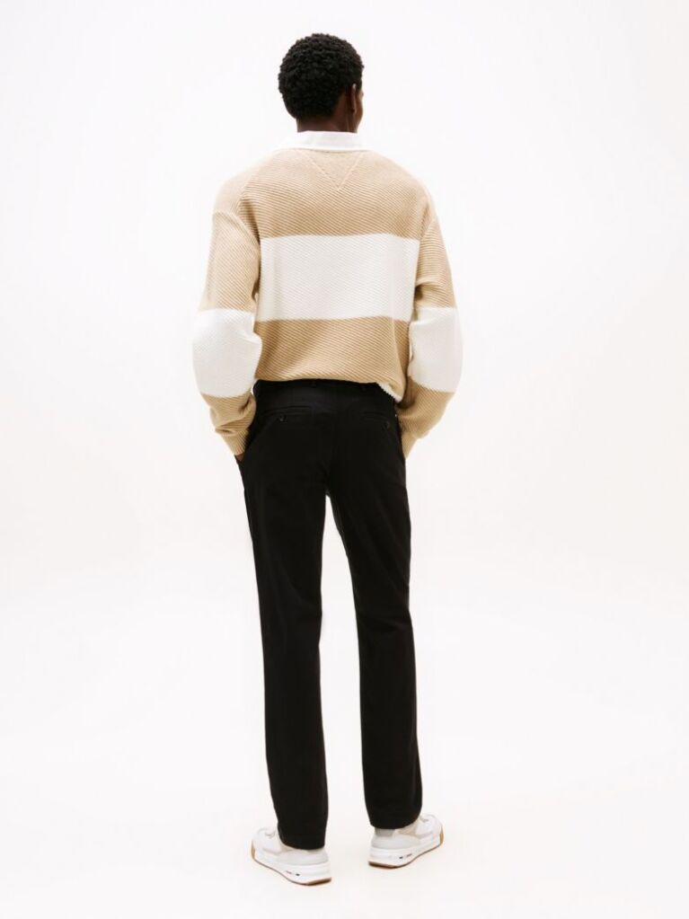 Black Denton Stretch Cotton Straight Chinos  Men