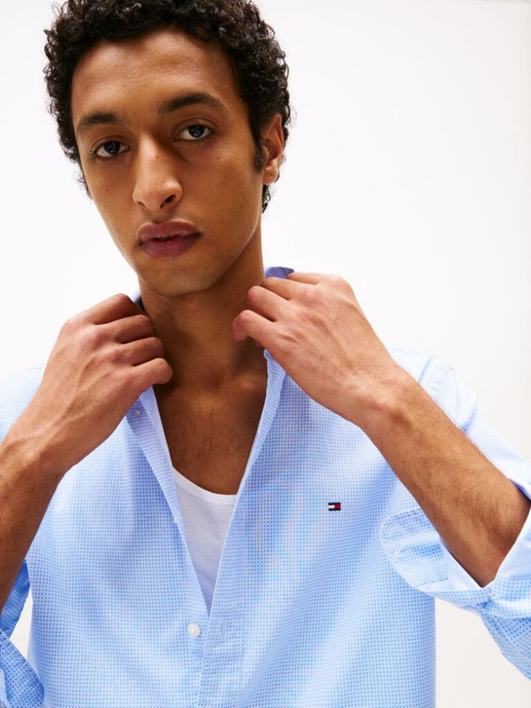 Blue TH Flex Regular Fit Print Shirt  Men