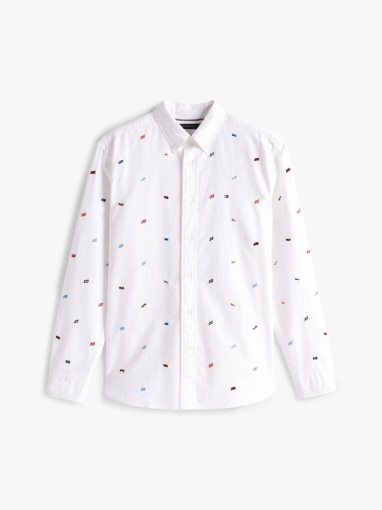 White Relaxed Fit Flag Embroidery Oxford Shirt  Men
