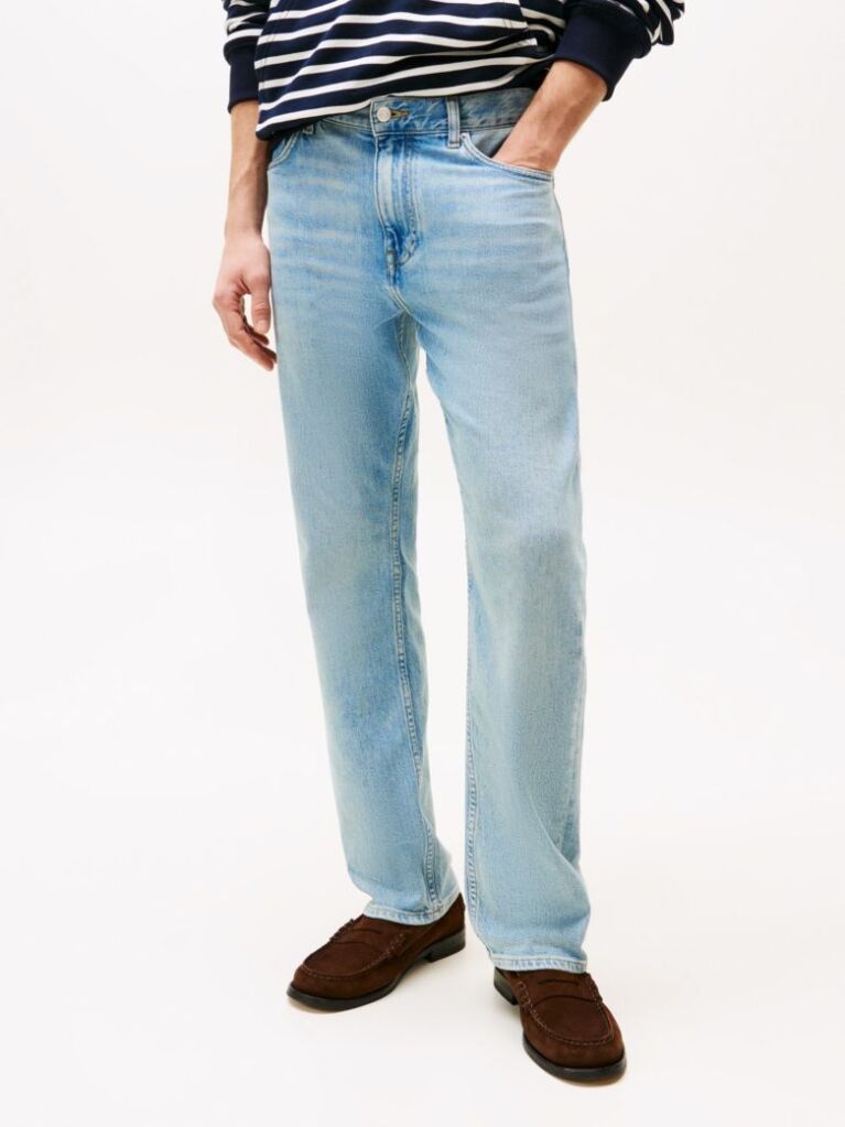 Blue Faded Regular Straight Leg Jeans  Men