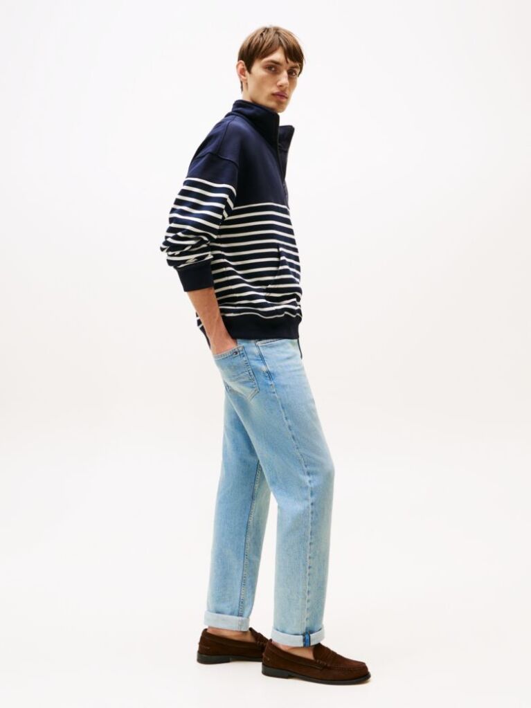 Blue Faded Regular Straight Leg Jeans  Men