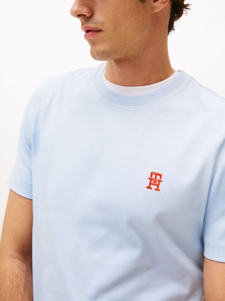 Blue Contrast TH Monogram Embroidery T-Shirt  Men