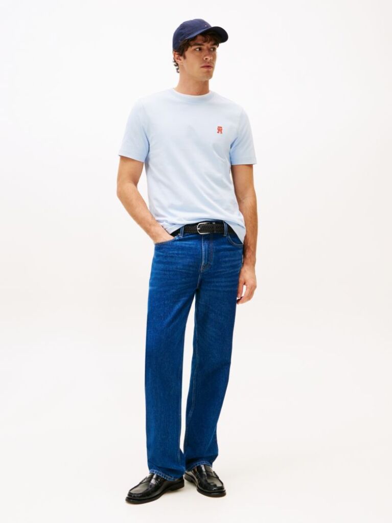 Blue Contrast TH Monogram Embroidery T-Shirt  Men