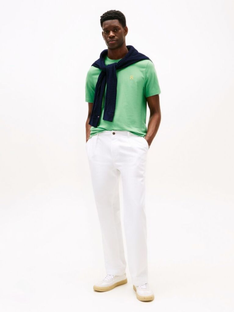 Green Contrast TH Monogram Embroidery T-Shirt  Men