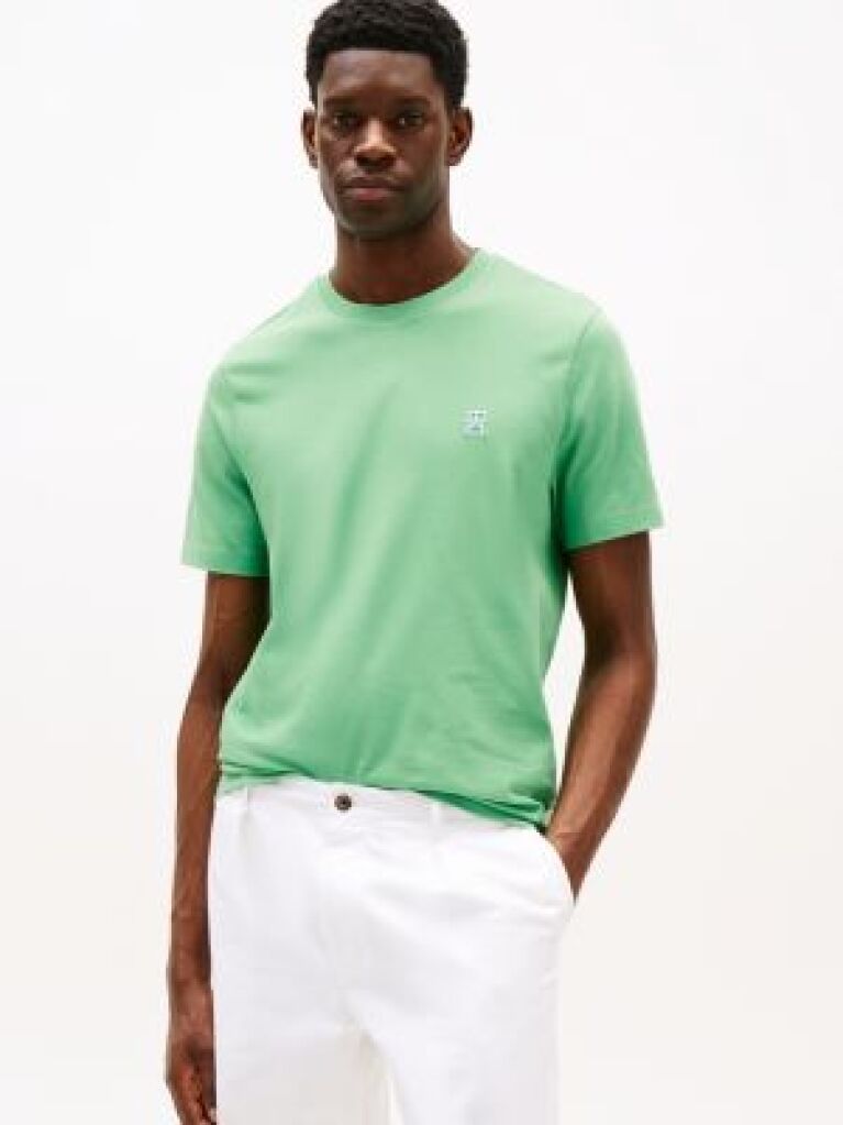 Green Contrast TH Monogram Embroidery T-Shirt  Men