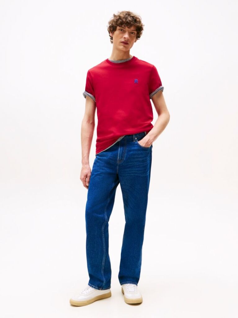 Red Contrast TH Monogram Embroidery T-Shirt  Men