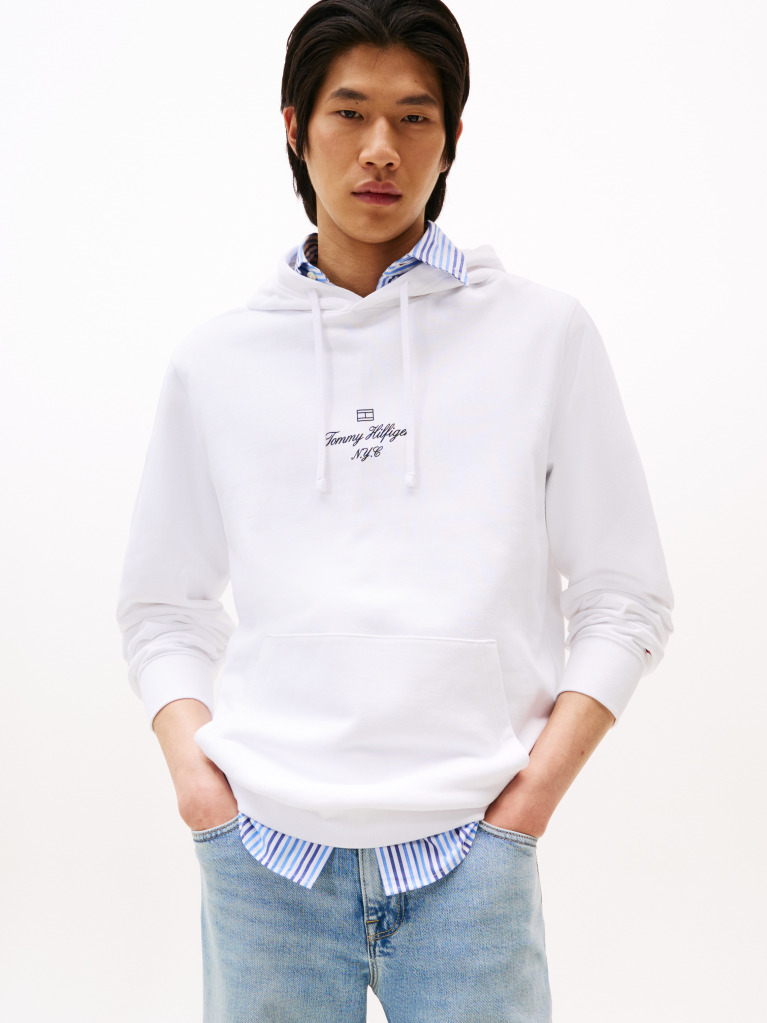 White Outline Flag Logo Hoody  Men