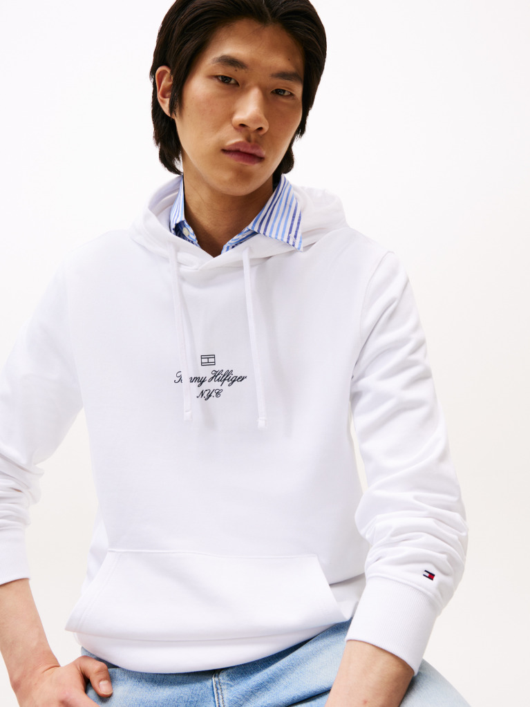 White Outline Flag Logo Hoody  Men