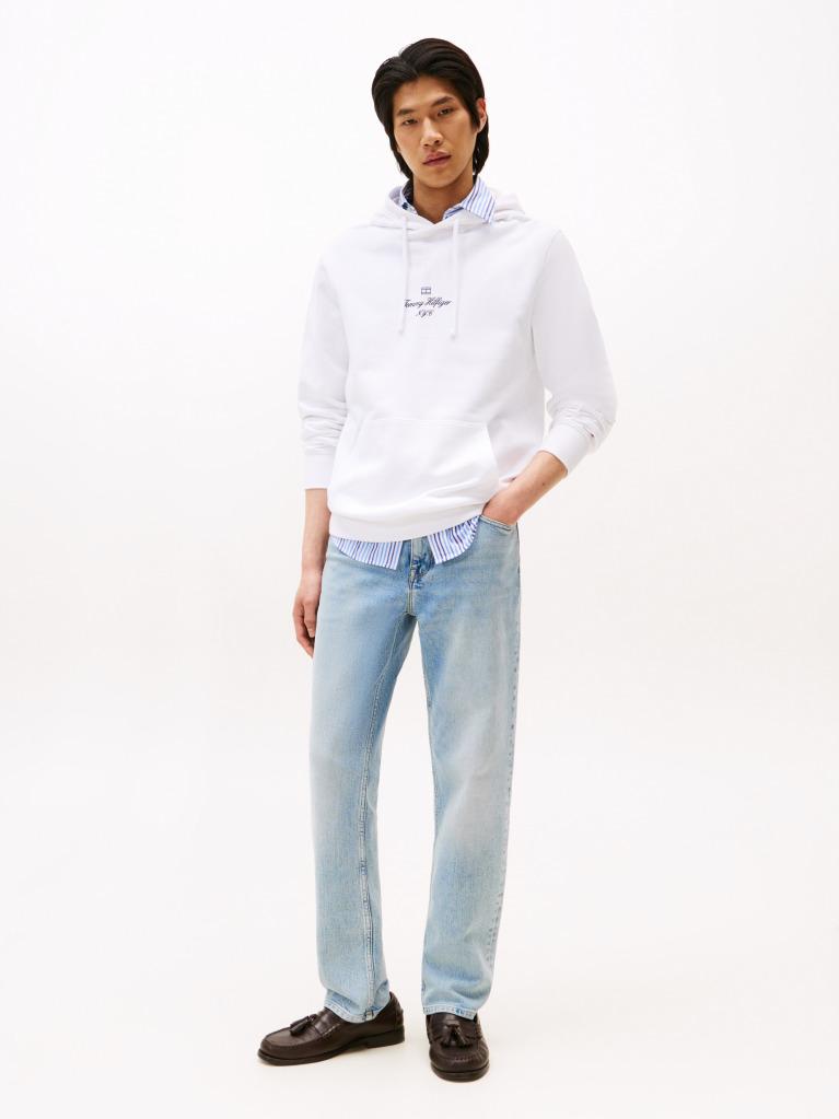 White Outline Flag Logo Hoody  Men
