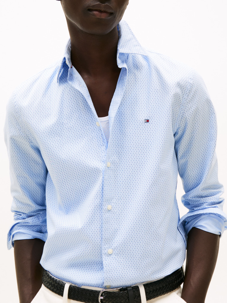 Blue Flex Poplin Mini Print Shirt  Men