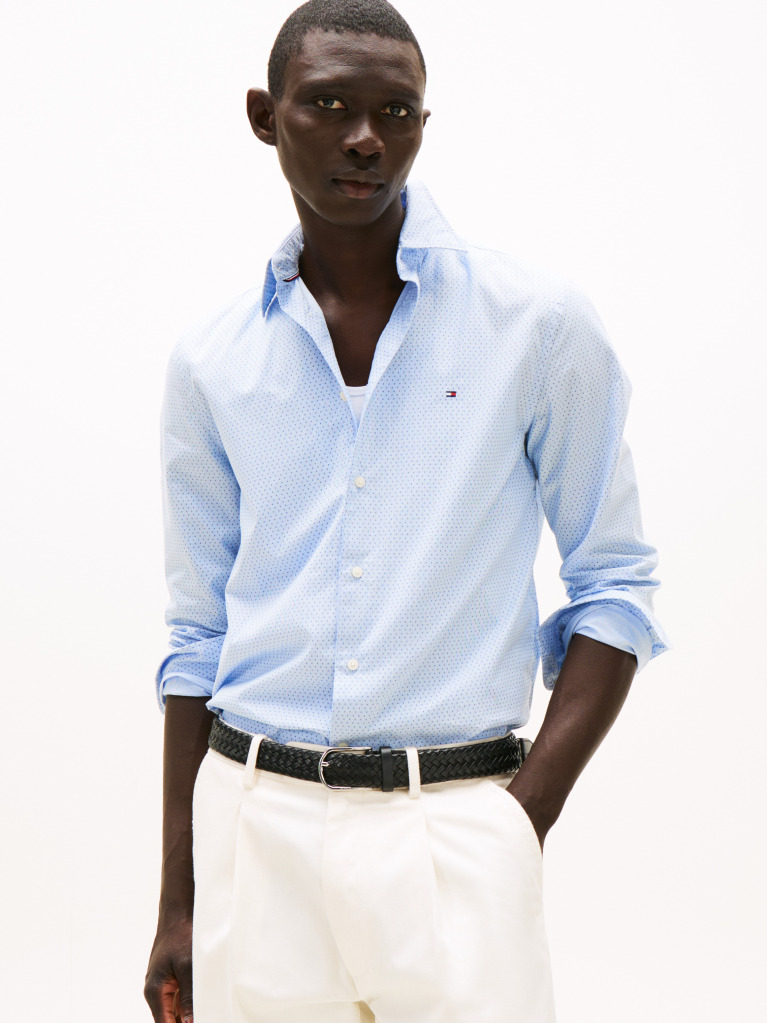 Blue Flex Poplin Mini Print Shirt  Men