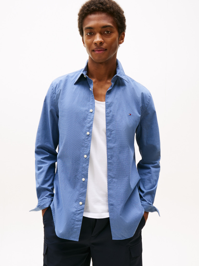 Blue Flex Poplin Mini Print Shirt  Men