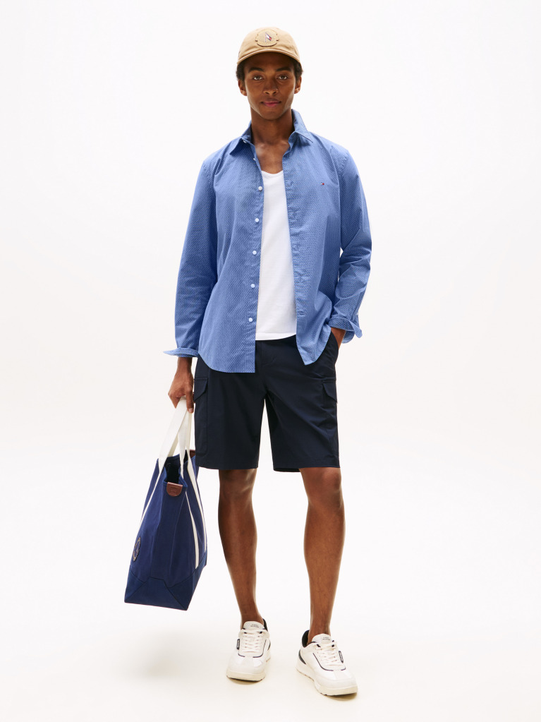 Blue Flex Poplin Mini Print Shirt  Men