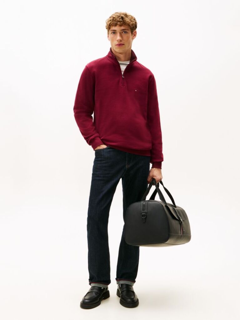 Red Ribbed French Terry Quarter-Zip Jumper  Men