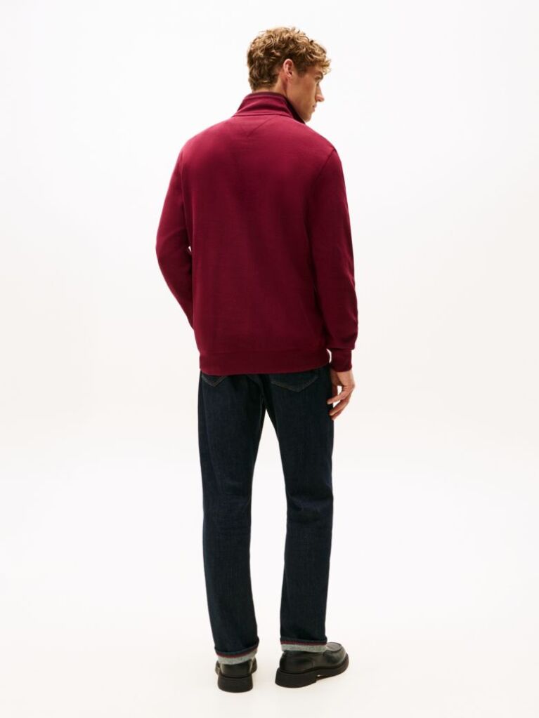 Red Ribbed French Terry Quarter-Zip Jumper  Men
