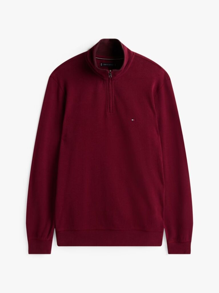 Red Ribbed French Terry Quarter-Zip Jumper  Men