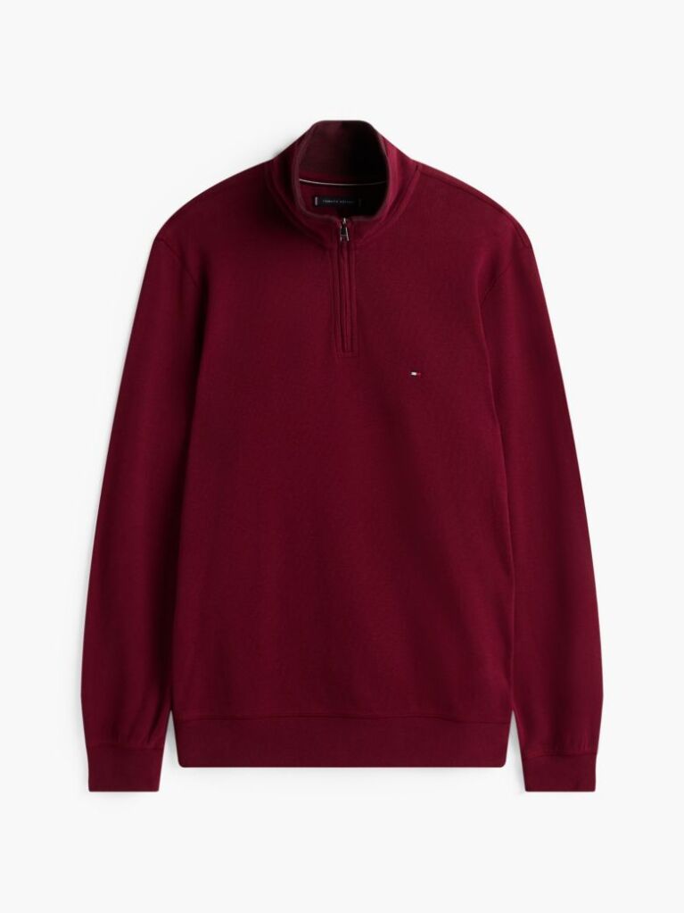 Red Ribbed French Terry Quarter-Zip Jumper  Men