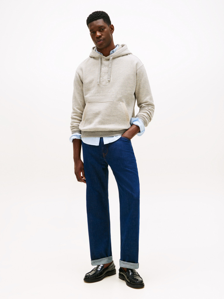 Grey Varsity Crest Relaxed Fleece Hoody  Men