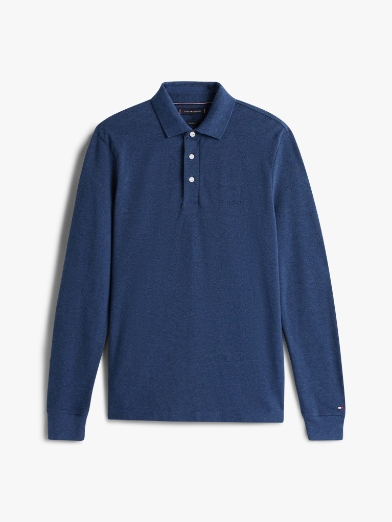 Blue Long-Sleeve Tonal Monotype Reglar Polo  Men