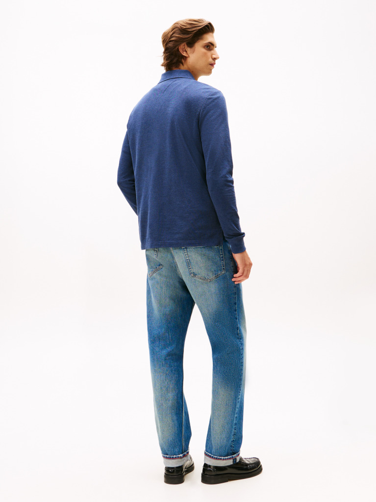 Blue Long-Sleeve Tonal Monotype Reglar Polo  Men