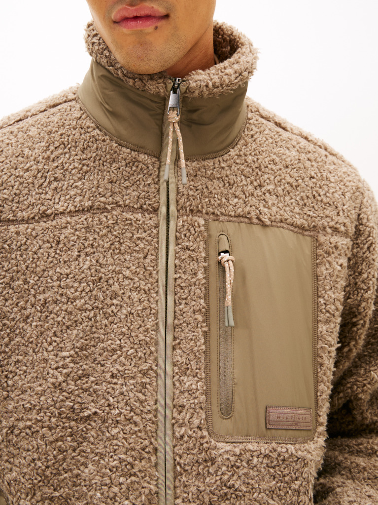 Beige Teddy Fleece Zip-Thru Jacket  Men
