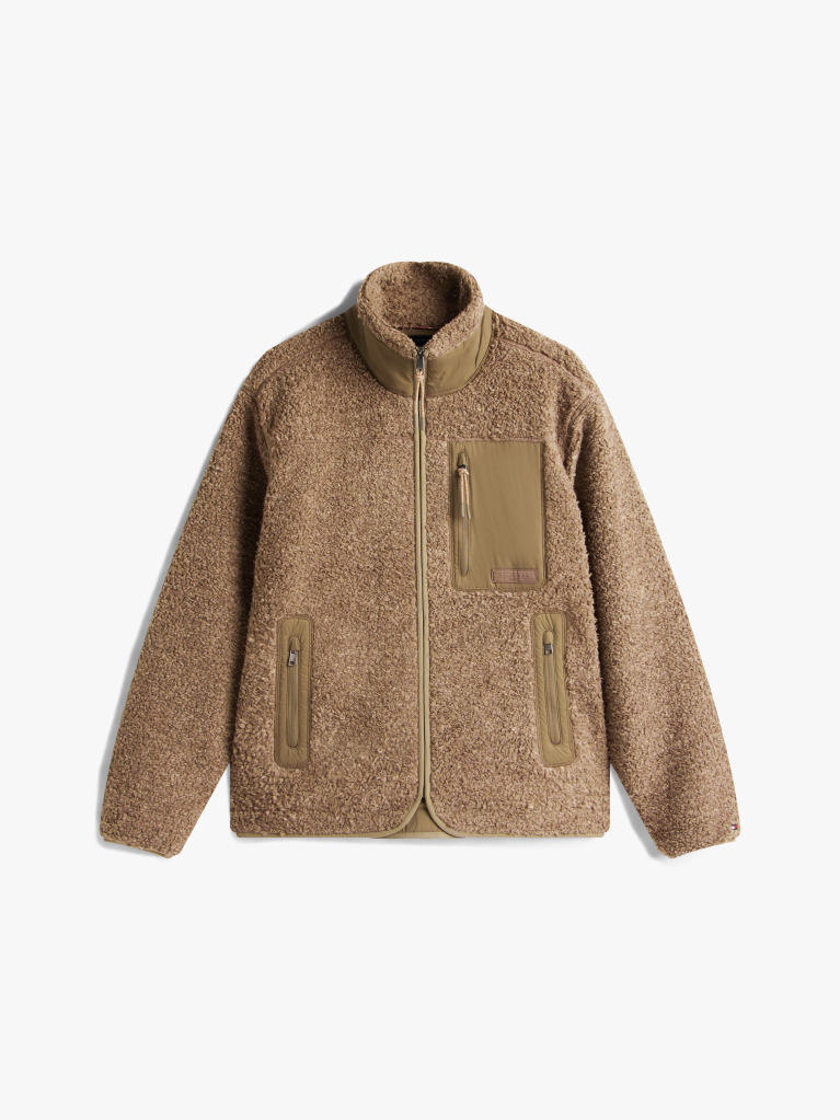 Beige Teddy Fleece Zip-Thru Jacket  Men