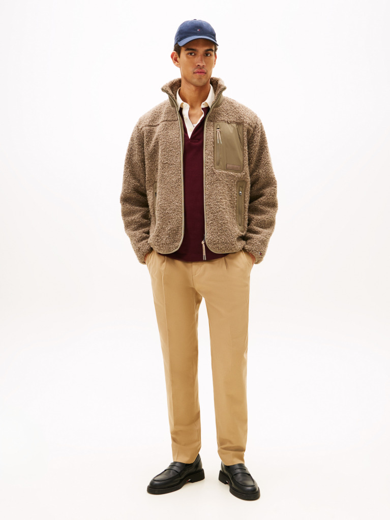 Beige Teddy Fleece Zip-Thru Jacket  Men