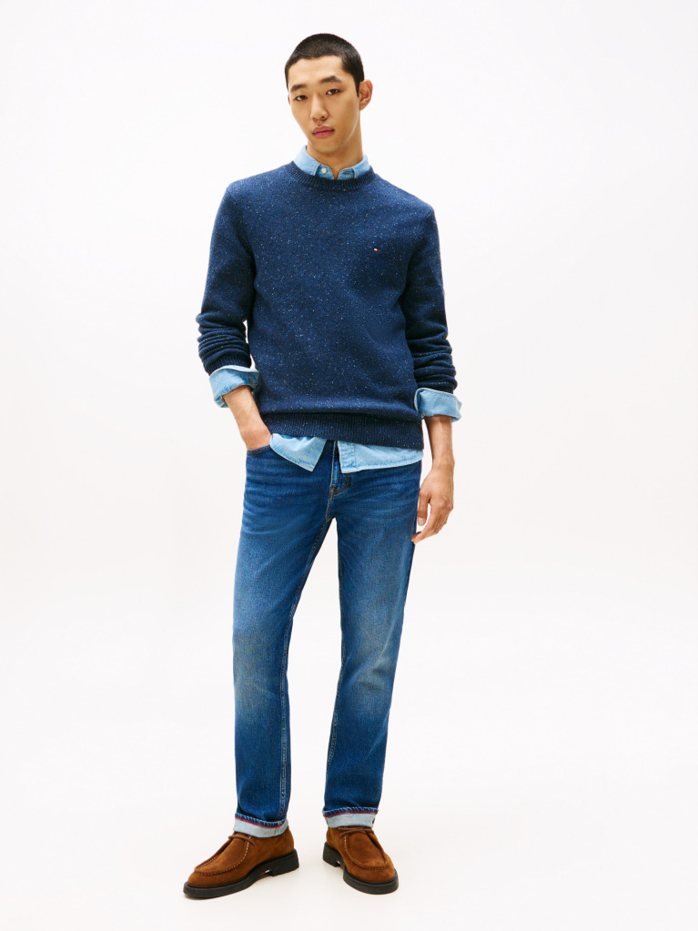 Blue Wool Blend Donegal Knit Jumper  Men