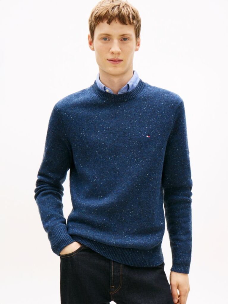 Blue Wool Blend Donegal Knit Jumper  Men