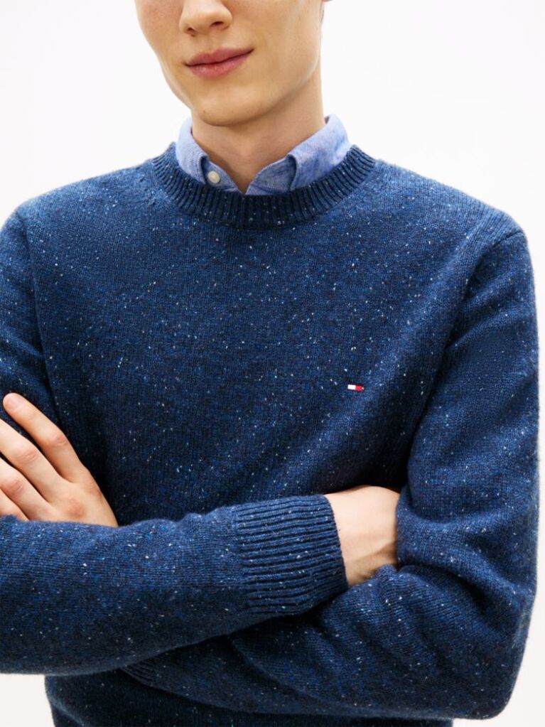 Blue Wool Blend Donegal Knit Jumper  Men