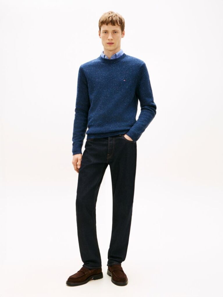Blue Wool Blend Donegal Knit Jumper  Men