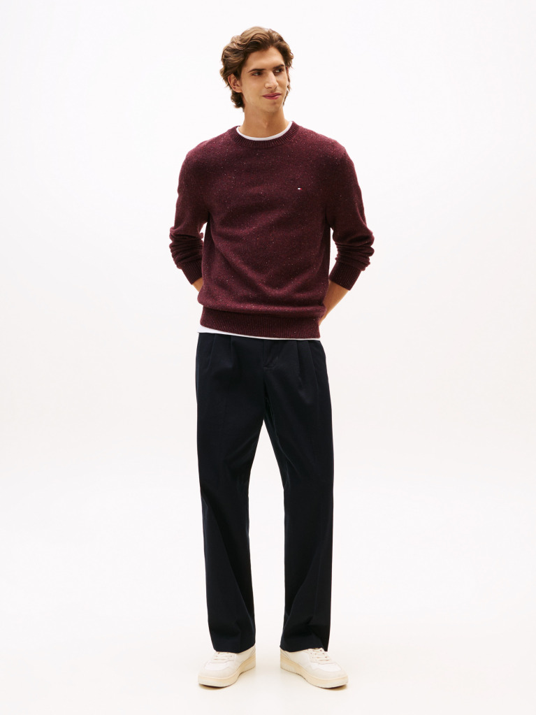 Red Wool Blend Donegal Knit Jumper  Men