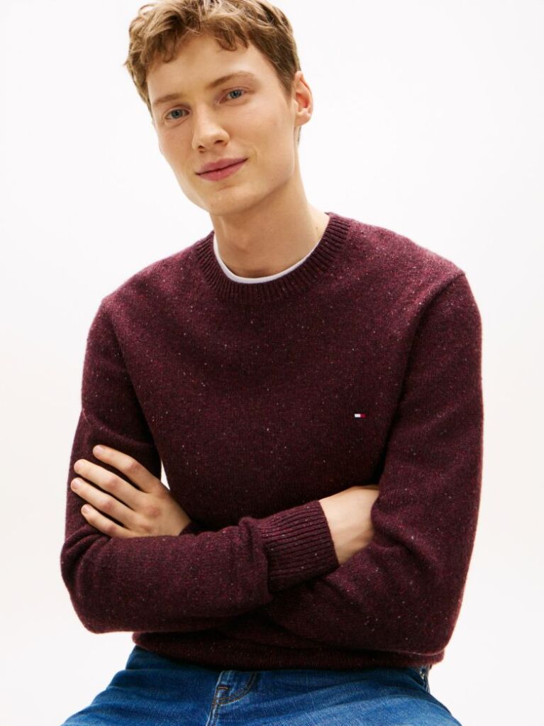 Red Wool Blend Donegal Knit Jumper  Men