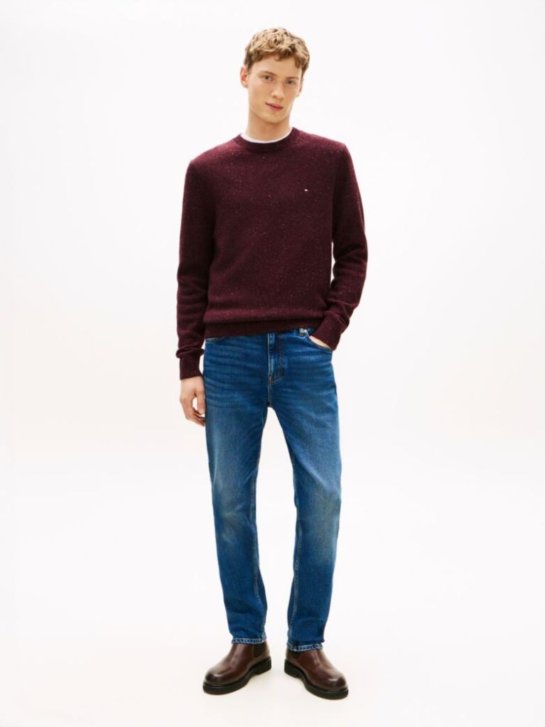 Red Wool Blend Donegal Knit Jumper  Men