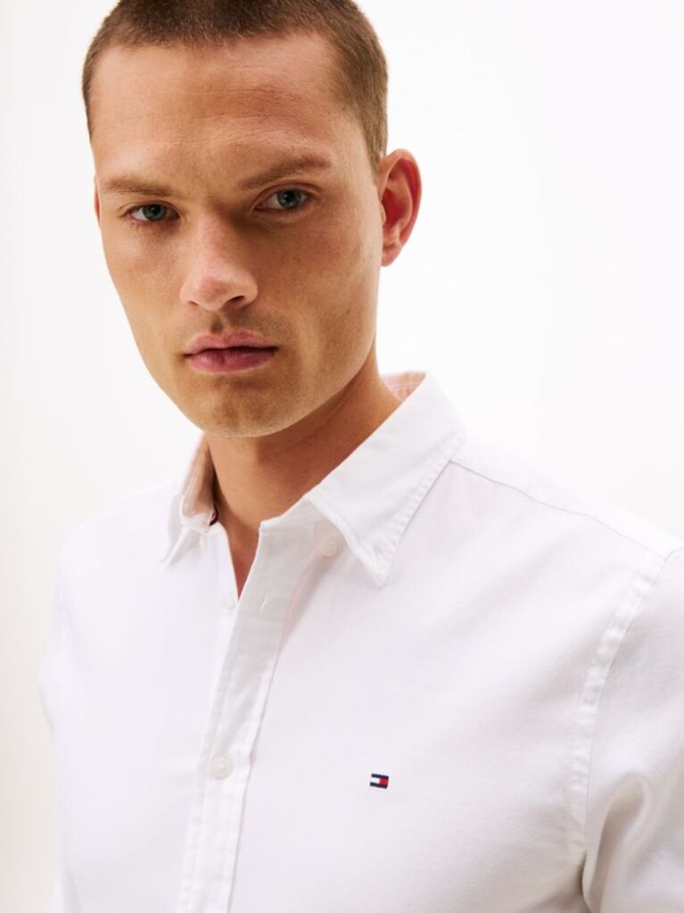 White Slim Fit Yarn Dyed Dobby Shirt  Men