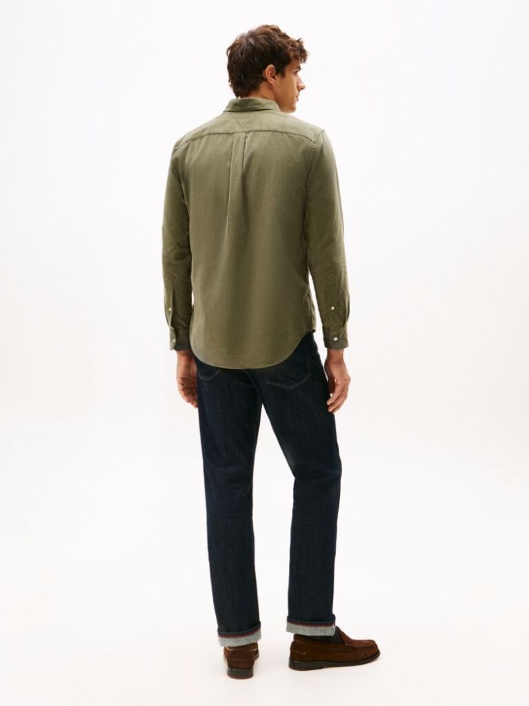 Green Regular Fit Flag Embroidery Corduroy Shirt  Men