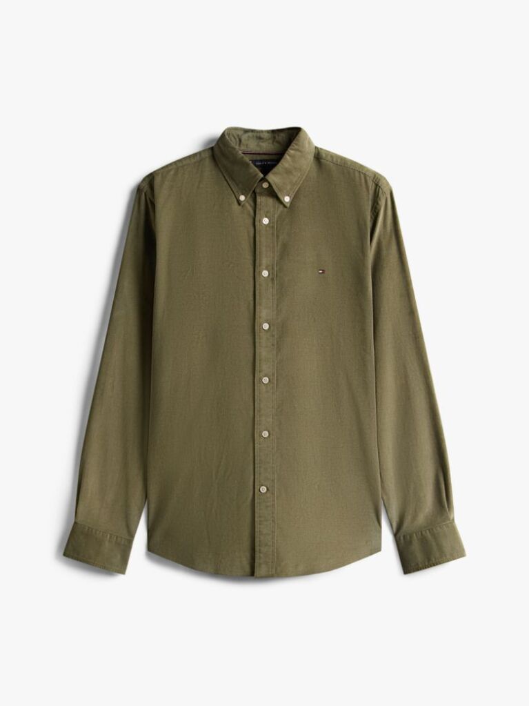 Green Regular Fit Flag Embroidery Corduroy Shirt  Men