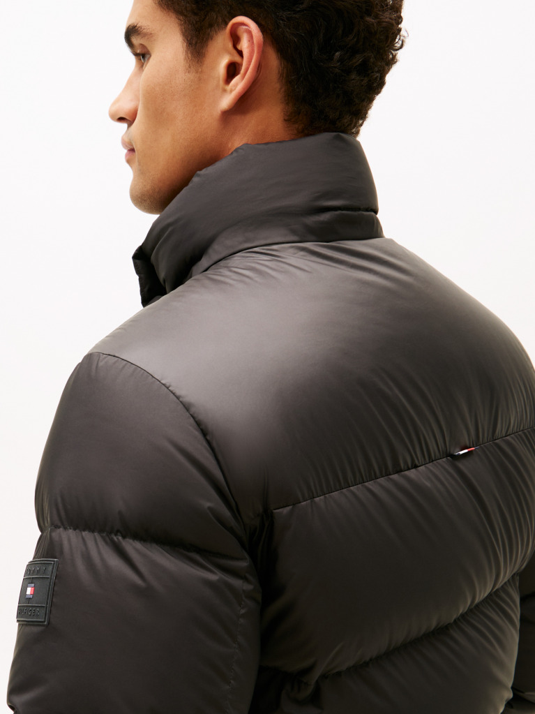 Black Water Repellent Down Hooded Puffer Jacket  Men