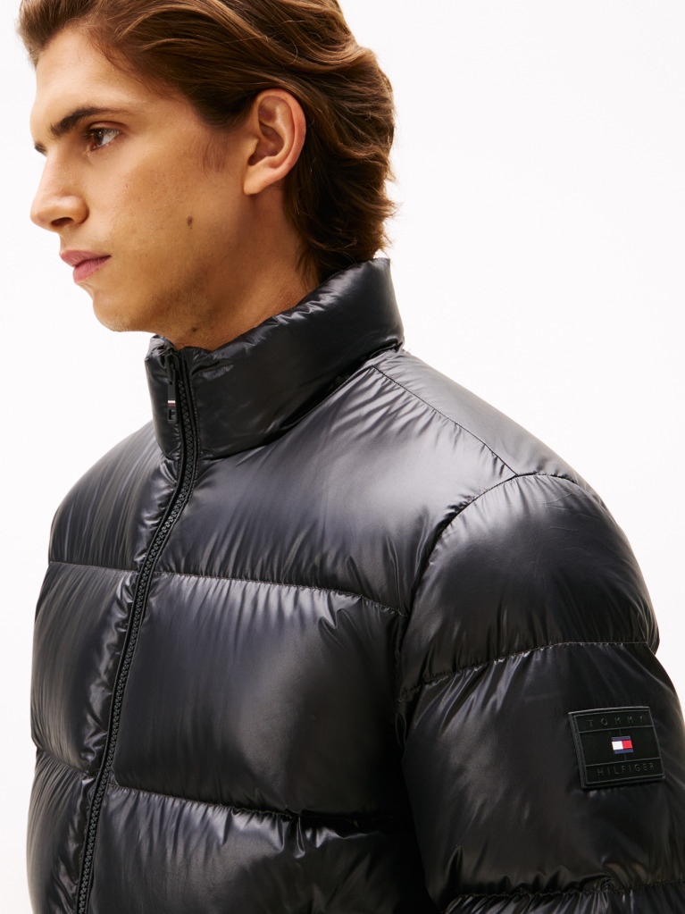 Black Shiny Water Repellent Down Puffer Jacket  Men