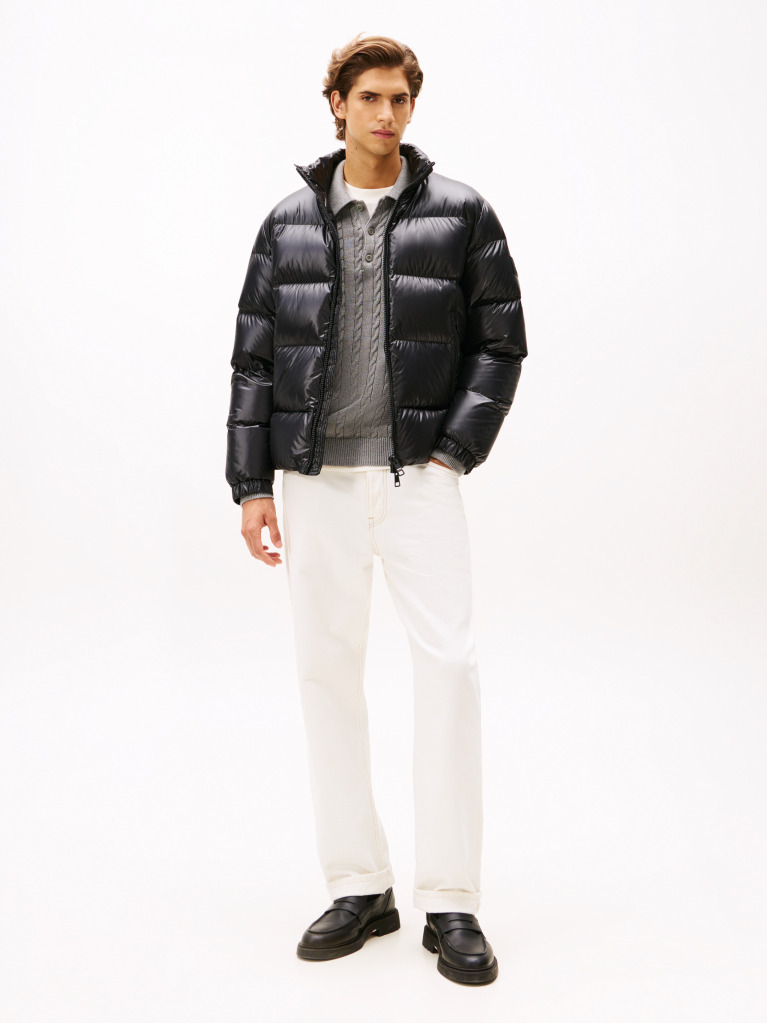 Black Shiny Water Repellent Down Puffer Jacket  Men